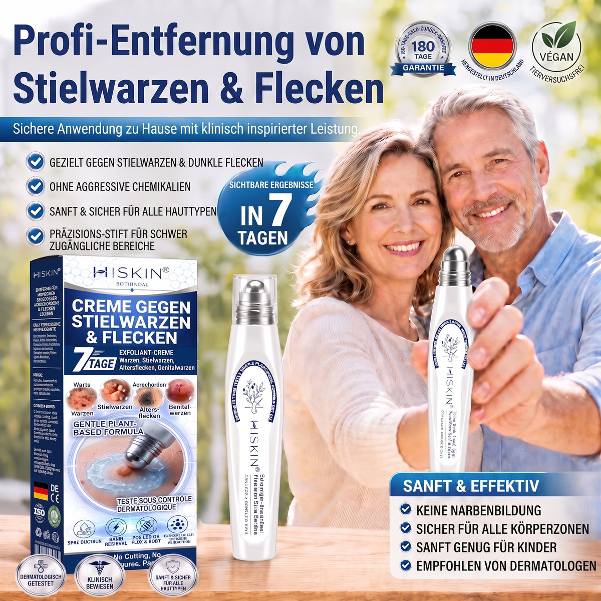 𝐇𝐈𝐒𝐊𝐈𝐍®👩‍⚕️ 7-Tage Skin Tag & Spot Eraser – Sanfte, präzise Pflege für sichtbare Hautunregelmäßigkeiten mit Roll-on-Applikator