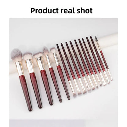 15 Professional Makeup Brushes Solid Wood Handle Aluminum Tube Makeup Brush Set Soft Multi-functional Beauty Tool